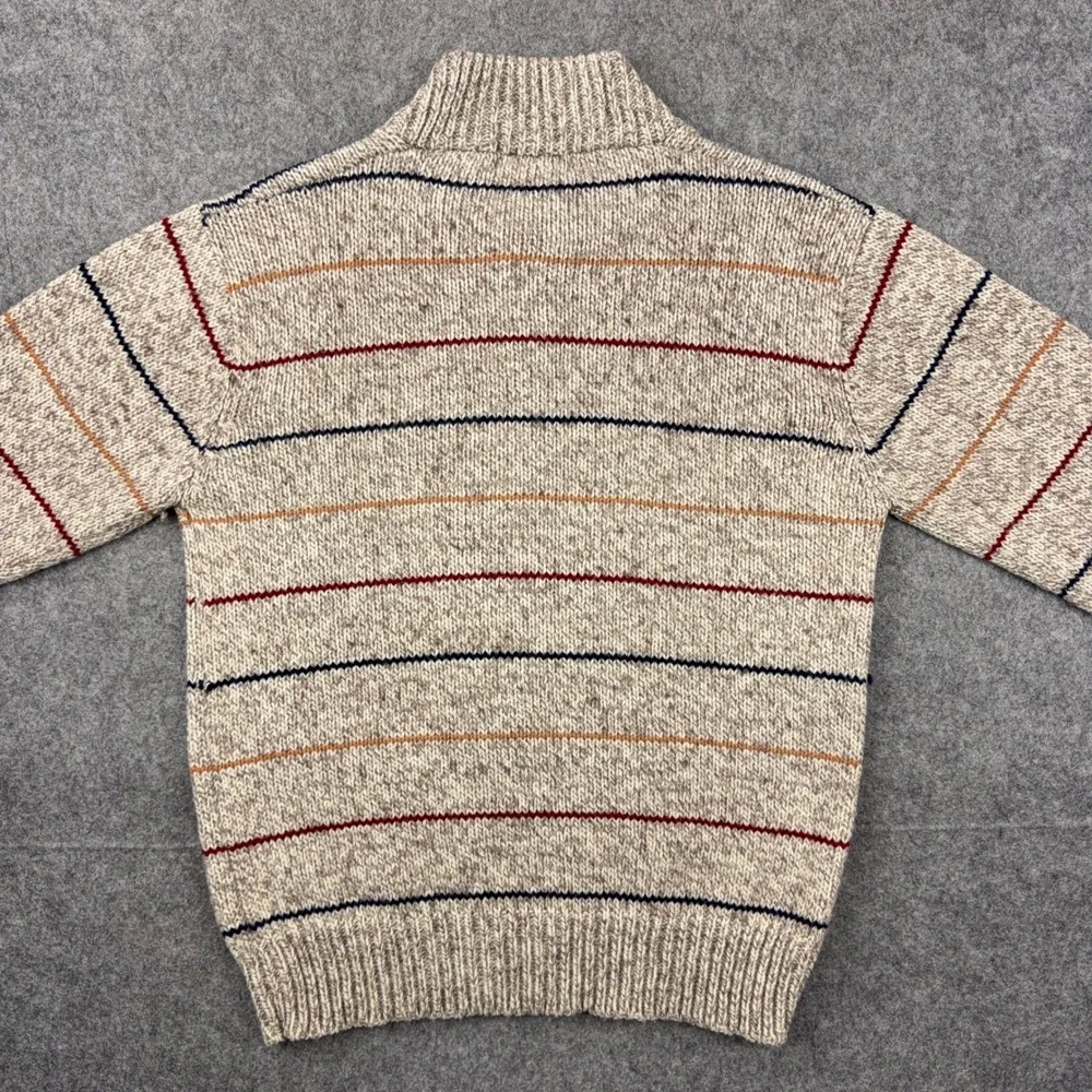 VTG White Hawk Striped Sweater Mens Large Chunky Knit Mock Neck 80s Ski Cabin